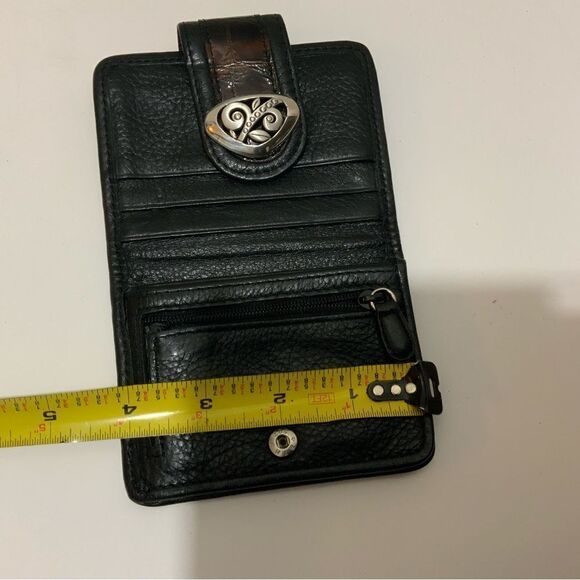 Brighton Black Pebbled Leather & Brown Croc Embossed Crossbody Wallet Organizer - Picture 6 of 14